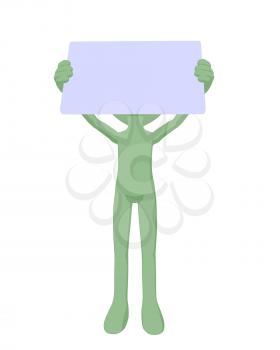 Royalty Free Clipart Image of a Green Silhouette With a Sign

