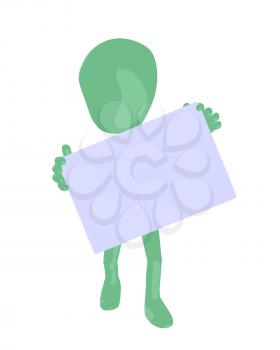 Royalty Free Clipart Image of a Green Man With a Sign