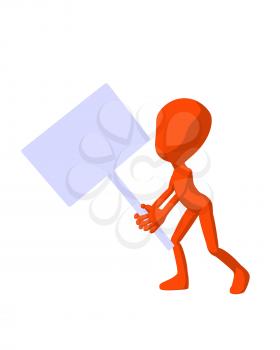 Royalty Free Clipart Image of an Orange Silhouette Holding a Sign
