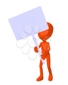 Royalty Free Clipart Image of an Orange Silhouette Holding a Sign
