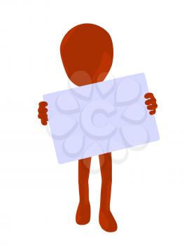 Royalty Free Clipart Image of a Orange Man With a Sign

