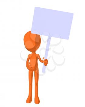 Royalty Free Clipart Image of an Orange Guy With a Sign
