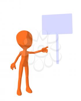 Royalty Free Clipart Image of an Orange Guy With a Sign