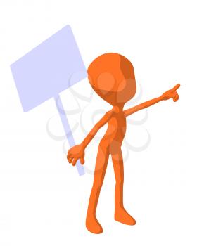 Royalty Free Clipart Image of an Orange Guy With a Sign

