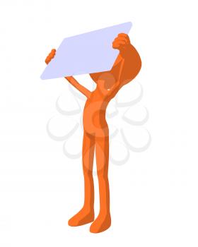 Royalty Free Clipart Image of an Orange Guy With a Sign
