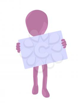 Royalty Free Clipart Image of a Pink Man With a Sign
