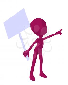 Royalty Free Clipart Image of a Pink Man With a Sign

