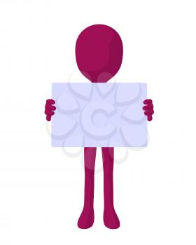 Royalty Free Clipart Image of a Pink Man With a Sign