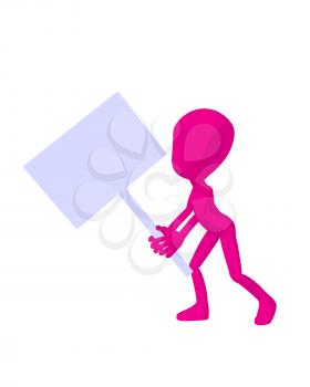 Royalty Free Clipart Image of a Pink Guy With a Sign
