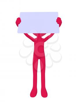 Royalty Free Clipart Image of a Pink Guy With a Sign
