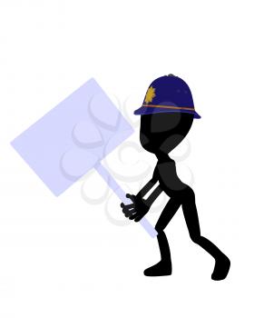 Royalty Free Clipart Image of a Cop Silhouette With a Sign