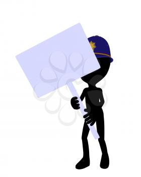 Royalty Free Clipart Image of a Cop Silhouette With a Sign