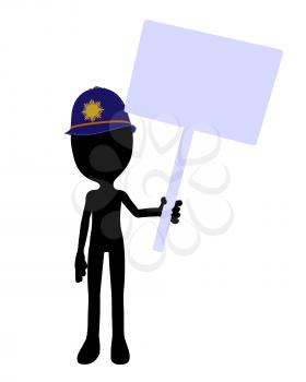 Royalty Free Clipart Image of a Cop Silhouette With a Sign
