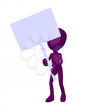 Royalty Free Clipart Image of a Purple Man With a Sign