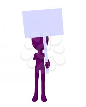 Royalty Free Clipart Image of a Purple Man With a Sign
