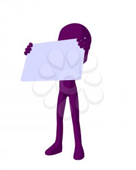 Royalty Free Clipart Image of a Purple Man With a Sign
