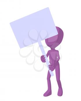 Royalty Free Clipart Image of a Purple Man Holding a Sign