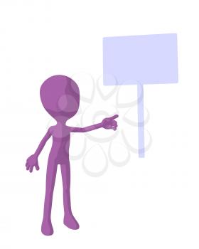 Royalty Free Clipart Image of a Purple Man Holding a Sign
