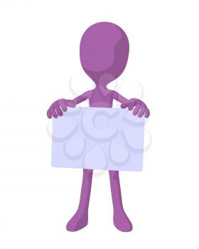 Royalty Free Clipart Image of a Purple Man Holding a Sign
