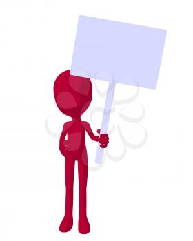 Royalty Free Clipart Image of a Red Character With a Sign
