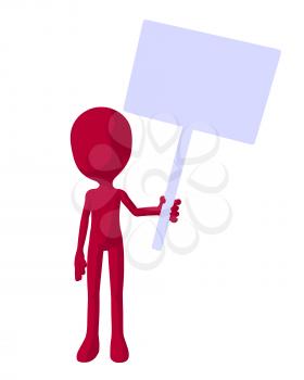 Royalty Free Clipart Image of a Red Character With a Sign
