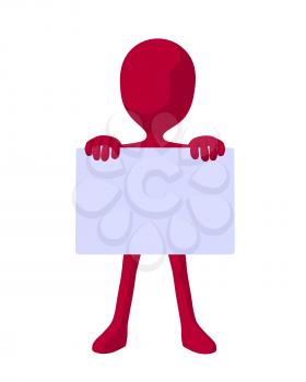 Royalty Free Clipart Image of a Red Character With a Sign