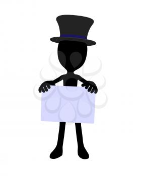 Royalty Free Clipart Image of a Silhouette in a Top Hat Holding a Sign