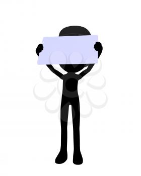 Royalty Free Clipart Image of a Silhouette in a Top Hat Holding a Sign
