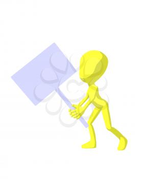 Royalty Free Clipart Image of a Yellow Man With a Sign