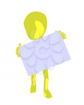 Royalty Free Clipart Image of a Yellow Man With a Sign