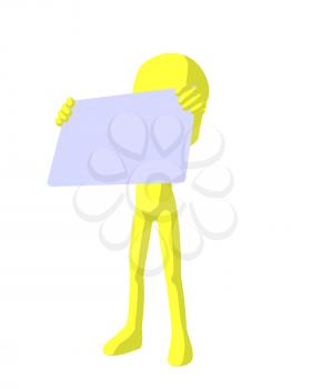 Royalty Free Clipart Image of a Yellow Man With a Sign
