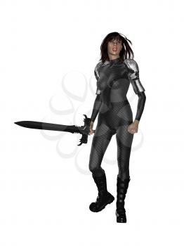 Royalty Free Clipart Image of a Woman Holding a Sword