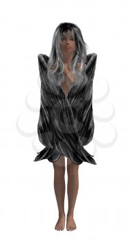 Royalty Free Clipart Image of a Girl Wrapped in Wings