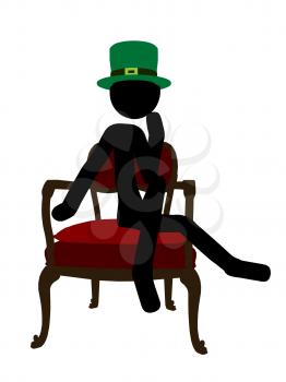 Royalty Free Clipart Image of a Stick Man in a Green Hat Sitting on a Chair
