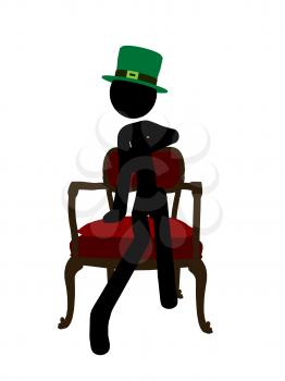 Royalty Free Clipart Image of a Stick Man in a Green Hat Sitting on a Chair