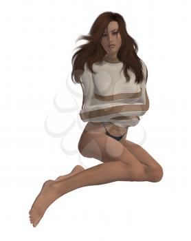Royalty Free Clipart Image of a Woman in a Straitjacket