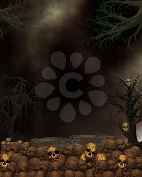 Royalty Free Clipart Image of a Spooky Background With Skulls