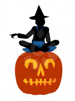 Royalty Free Clipart Image of a Witch on a Pumpkin