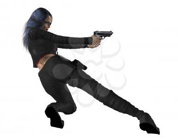 Royalty Free Clipart Image of a Woman With a Gun