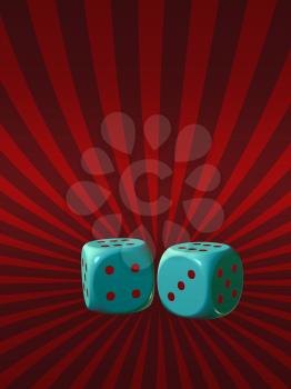 A pair of green red dice on striped background Illustration