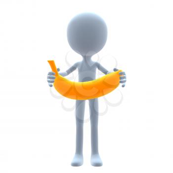 Royalty Free Clipart Image of a 3D Guy With a Banana