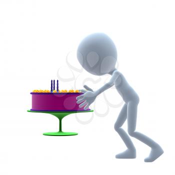 Royalty Free Clipart Image of a Man and a Birthday Cake
