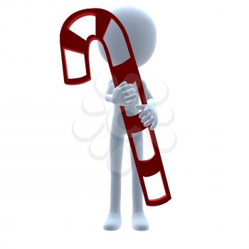 Royalty Free Clipart Image of a Guy and a Candy Cane
