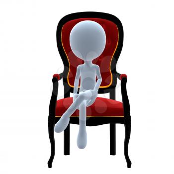 Royalty Free Clipart Image of a 3D Guy on a Chair