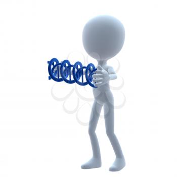 Royalty Free Clipart Image of a 3D Guy Holding DNA