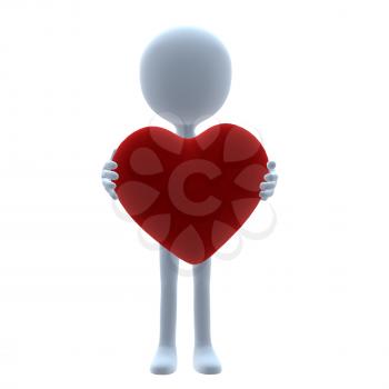 Royalty Free Clipart Image of a 3D Guy With a Heart