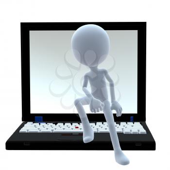 Royalty Free Clipart Image of a 3D Guy With a Laptop