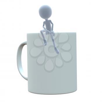 Royalty Free Clipart Image of a 3D Guy With a Coffee Mug