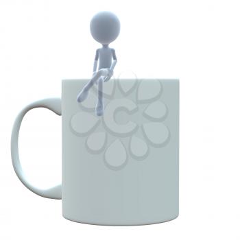 Royalty Free Clipart Image of a 3D Guy on a Coffee Mug