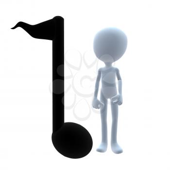 Royalty Free Clipart Image of a 3D Guy With a Musical Note